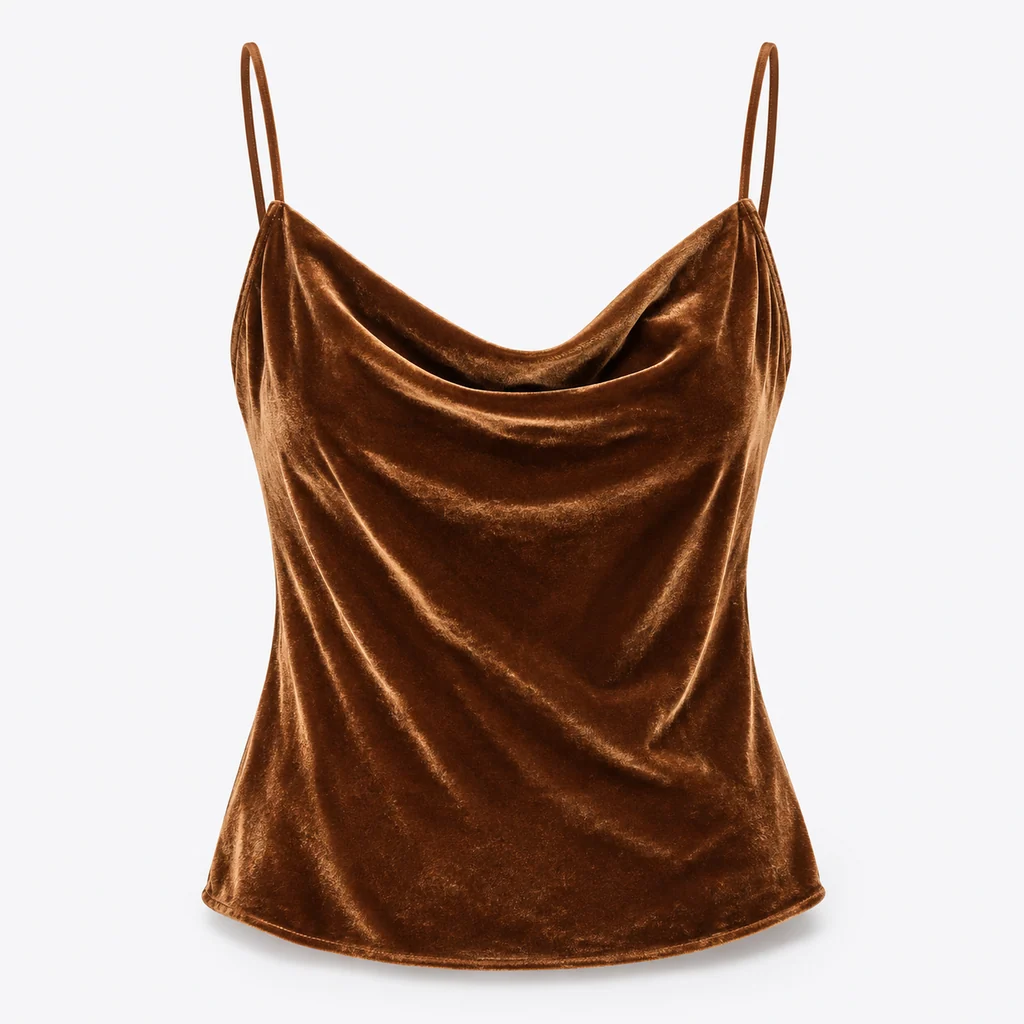 Velvet bias cut top